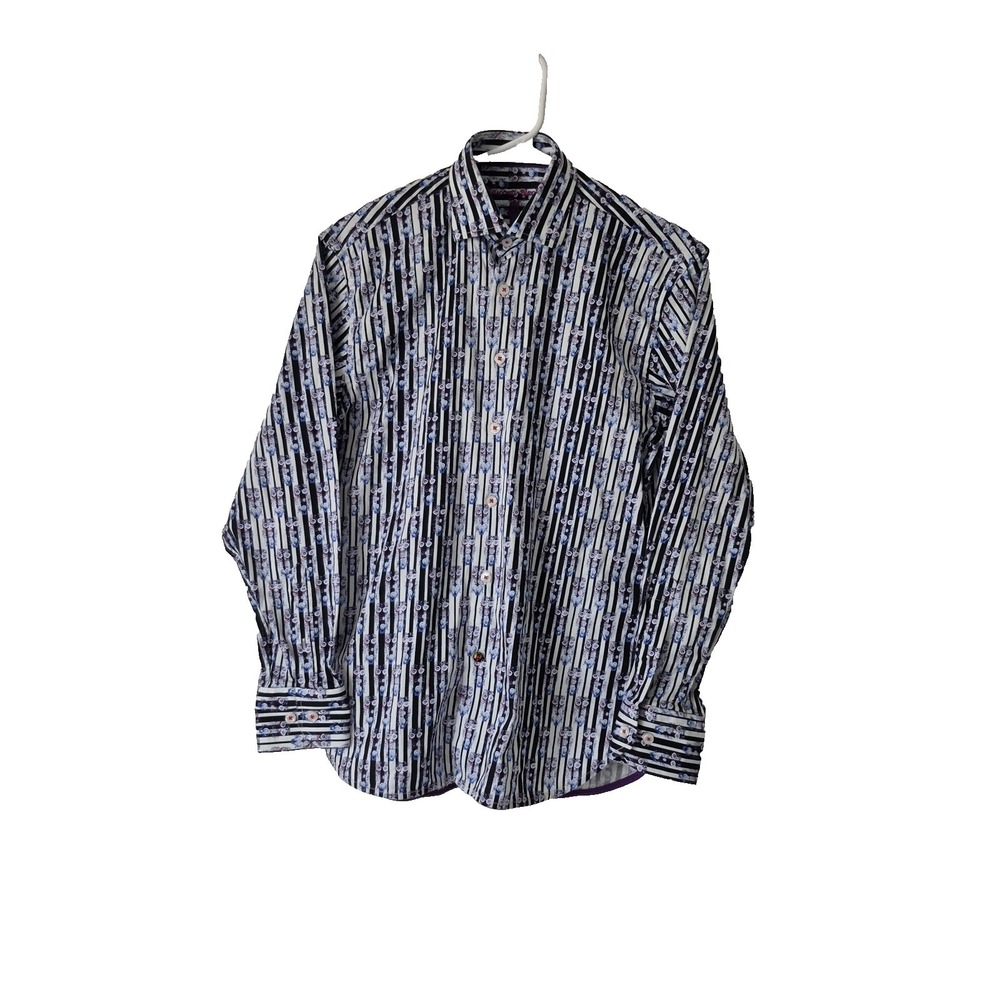 Luchiano Visconti Black Shirt Mens S Multicolor Striped Long Sleeve Button Down